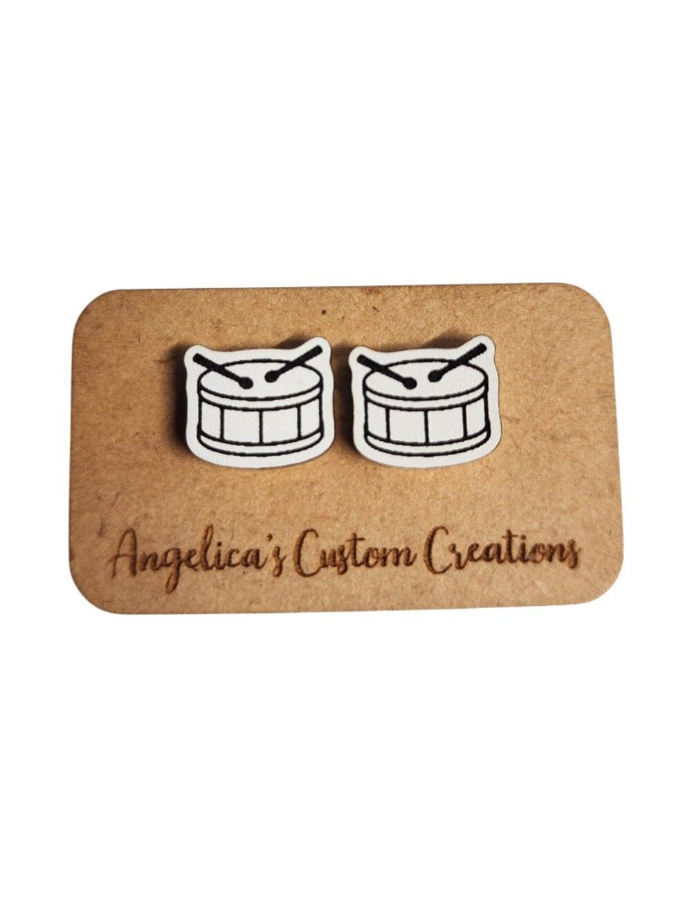 Black & White Snare Drum Wood Stud Earrings